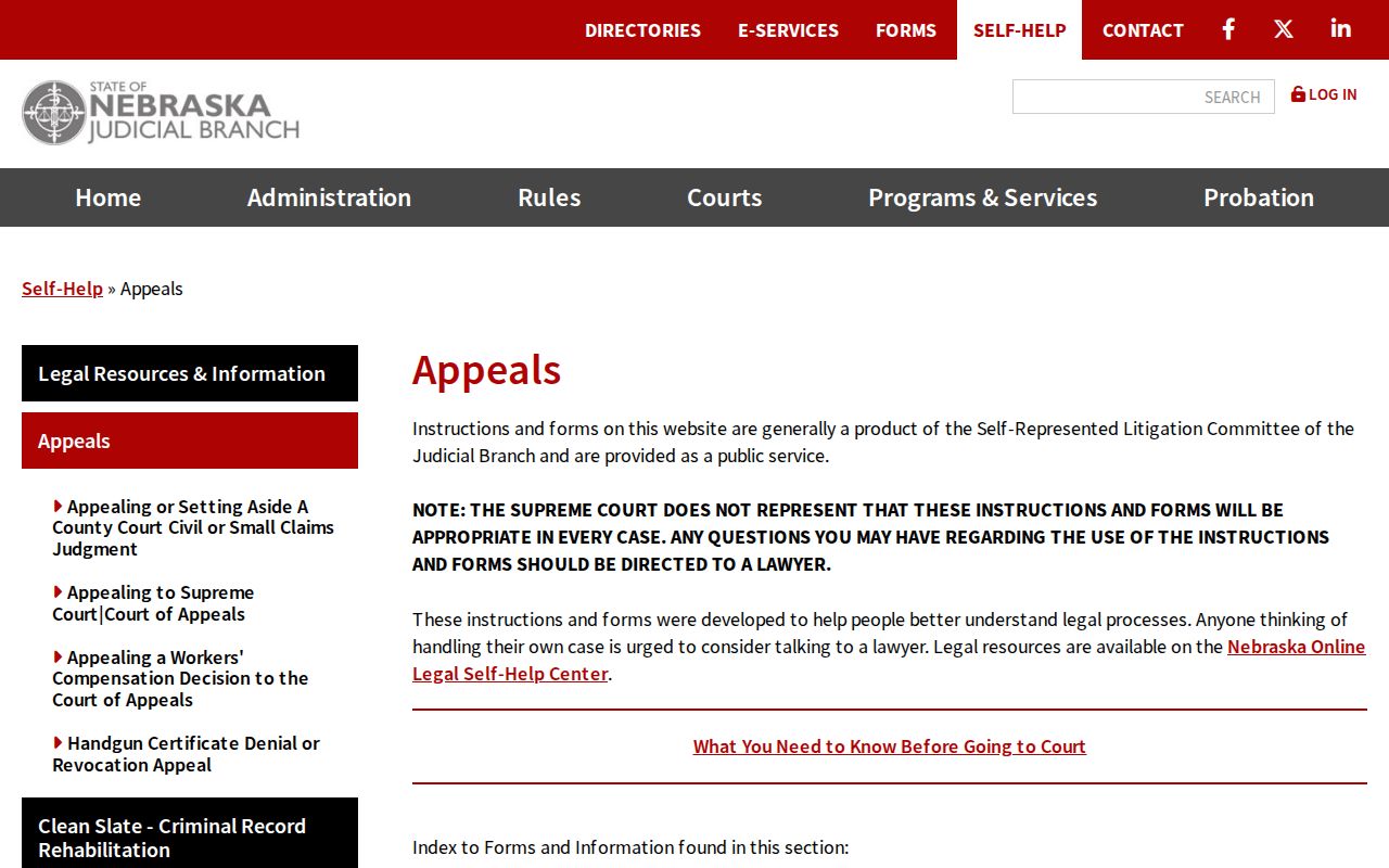 Douglas County civil docket Nebraska appeals information page