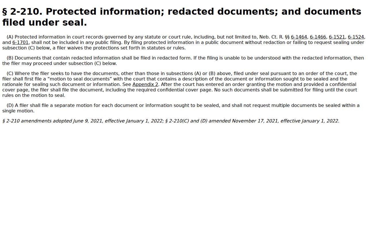 Douglas County civil docket protected information and sealed filings rule