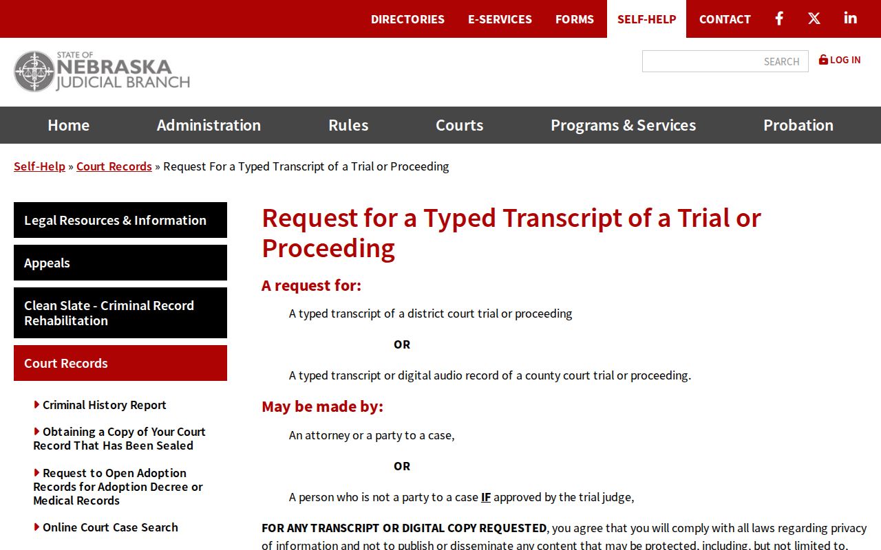 Douglas County court record typed transcript instructions