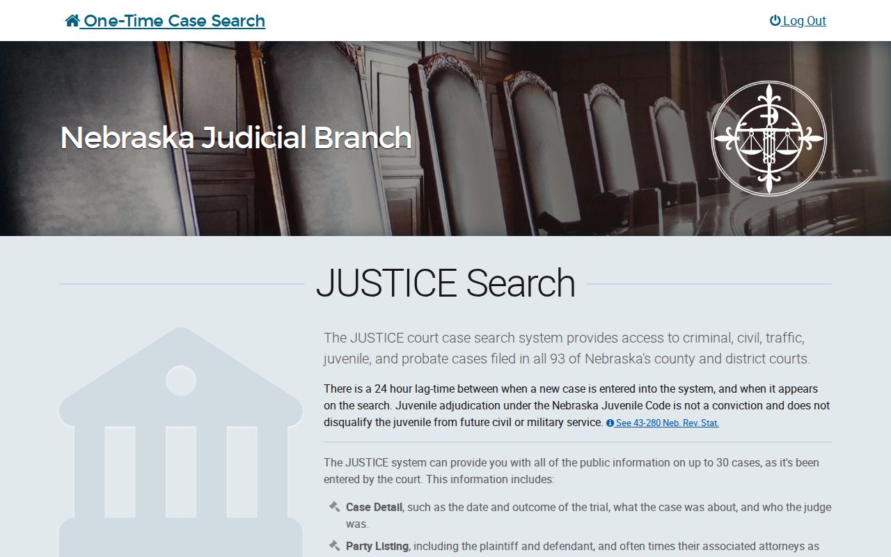 Douglas County criminal docket JUSTICE one-time court case search screen