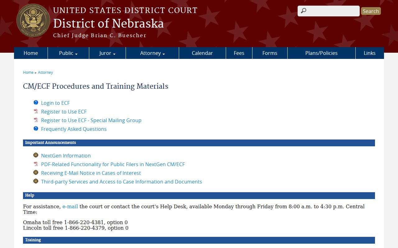 Omaha court docket federal CM ECF filing records